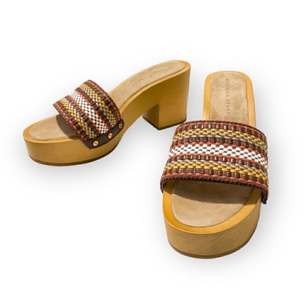 NIB Veronica Beard Hannalee Woven Clog Sandal Size 10, Brown multi